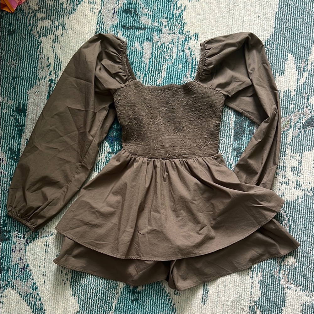 Express Brown Puff Sleeve Romper